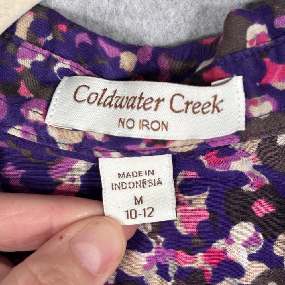 Coldwater Creek No Iron Button Shirt Medium Purple Abstract Floral Dots Cotton - Picture 4 of 12